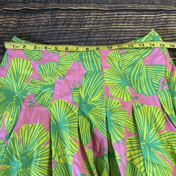 LILLY PULITZER Ingrid Vtg White Label Floral Pleated Skirt Eyelet Hem Size 6 - Picture 3 of 5
